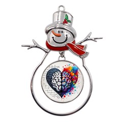 Brain Heart Math Metal Snowman Ornament