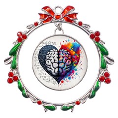 Brain Heart Math Metal X mas Wreath Ribbon Ornament by Salmanaz77