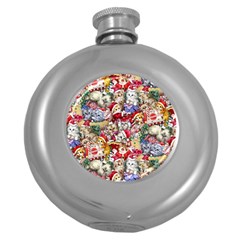 Pattern Kitten Christmas Round Hip Flask (5 Oz)