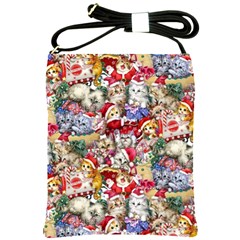 Pattern Kitten Christmas Shoulder Sling Bag by Bedest