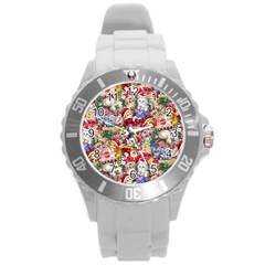 Pattern Kitten Christmas Round Plastic Sport Watch (l)