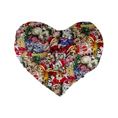 Pattern Kitten Christmas Standard 16  Premium Heart Shape Cushions