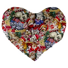 Pattern Kitten Christmas Large 19  Premium Heart Shape Cushions