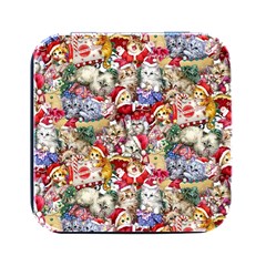 Pattern Kitten Christmas Square Metal Box (black)