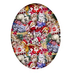 Pattern Kitten Christmas Oval Glass Fridge Magnet (4 Pack)