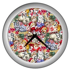 Pattern Kitten Christmas Wall Clock (silver)