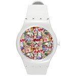 Pattern Kitten Christmas Round Plastic Sport Watch (M) Front