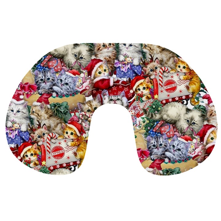 Pattern Kitten Christmas Travel Neck Pillow