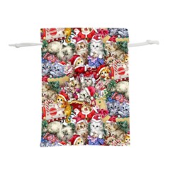 Pattern Kitten Christmas Lightweight Drawstring Pouch (l)