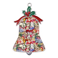 Pattern Kitten Christmas Metal Holly Leaf Bell Ornament