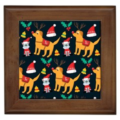 Funny Christmas Pattern Background Framed Tile