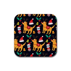 Funny Christmas Pattern Background Rubber Coaster (square)