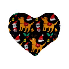 Funny Christmas Pattern Background Standard 16  Premium Flano Heart Shape Cushions