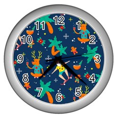 Colorful Funny Christmas Pattern Wall Clock (silver)