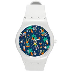 Colorful Funny Christmas Pattern Round Plastic Sport Watch (m)