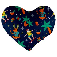 Colorful Funny Christmas Pattern Large 19  Premium Heart Shape Cushions