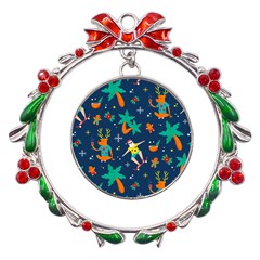 Colorful Funny Christmas Pattern Metal X mas Wreath Ribbon Ornament