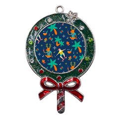 Colorful Funny Christmas Pattern Metal X mas Lollipop With Crystal Ornament