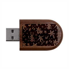 Colorful Funny Christmas Pattern Wood Oval Usb Flash Drive