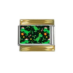 Christmas Funny Pattern Dinosaurs Gold Trim Italian Charm (9mm)