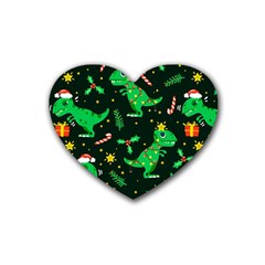 Christmas Funny Pattern Dinosaurs Rubber Heart Coaster (4 Pack)