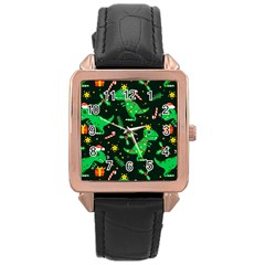 Christmas Funny Pattern Dinosaurs Rose Gold Leather Watch 