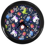 Colorful Funny Christmas Pattern Wall Clock (Black) Front