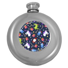 Colorful Funny Christmas Pattern Round Hip Flask (5 Oz)