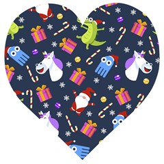 Colorful Funny Christmas Pattern Wooden Puzzle Heart by Ket1n9