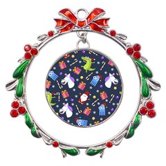 Colorful Funny Christmas Pattern Metal X mas Wreath Ribbon Ornament by Ket1n9