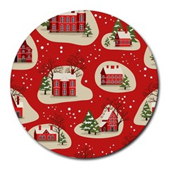 Christmas New Year Seamless Pattern Round Mousepad