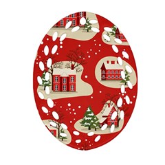 Christmas New Year Seamless Pattern Oval Filigree Ornament (two Sides)