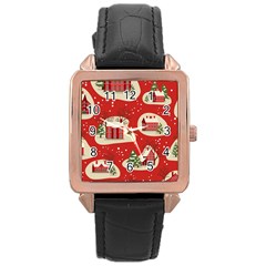 Christmas New Year Seamless Pattern Rose Gold Leather Watch  by Ket1n9