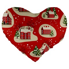 Christmas New Year Seamless Pattern Large 19  Premium Flano Heart Shape Cushions