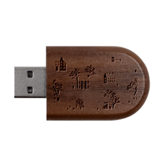 Christmas New Year Seamless Pattern Wood Oval Usb Flash Drive