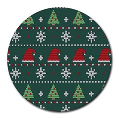 Beautiful Knitted Christmas Pattern Round Mousepad