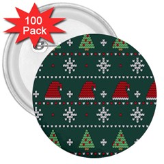 Beautiful Knitted Christmas Pattern 3  Buttons (100 Pack) 