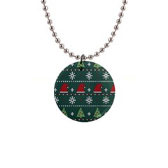 Beautiful Knitted Christmas Pattern 1  Button Necklace