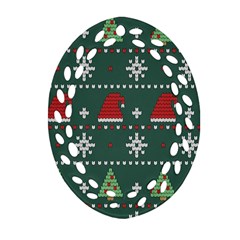 Beautiful Knitted Christmas Pattern Oval Filigree Ornament (two Sides)