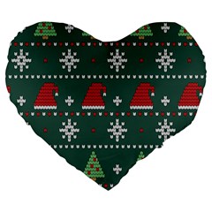 Beautiful Knitted Christmas Pattern Large 19  Premium Heart Shape Cushions