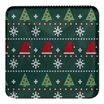 Beautiful Knitted Christmas Pattern Square Glass Fridge Magnet (4 pack) Front