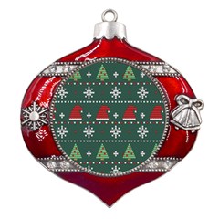 Beautiful Knitted Christmas Pattern Metal Snowflake And Bell Red Ornament