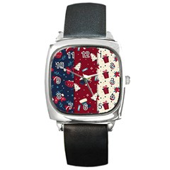 Flat Design Christmas Pattern Collection Art Square Metal Watch