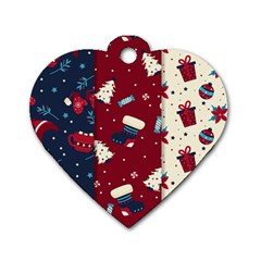 Flat Design Christmas Pattern Collection Art Dog Tag Heart (one Side)