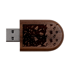 Flat Design Christmas Pattern Collection Art Wood Oval Usb Flash Drive by Ket1n9