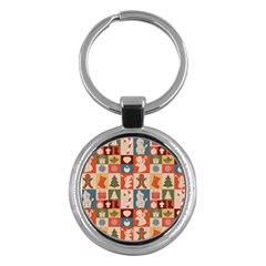 Cute Christmas Seamless Pattern Vector  - Key Chain (round)