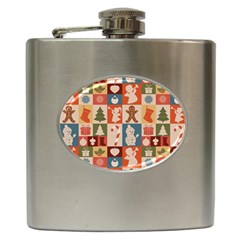 Cute Christmas Seamless Pattern Vector  - Hip Flask (6 Oz)