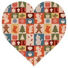 Cute Christmas Seamless Pattern Vector  - Wooden Puzzle Heart