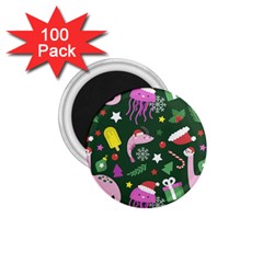 Dinosaur Colorful Funny Christmas Pattern 1 75  Magnets (100 Pack) 