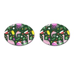 Dinosaur Colorful Funny Christmas Pattern Cufflinks (oval)